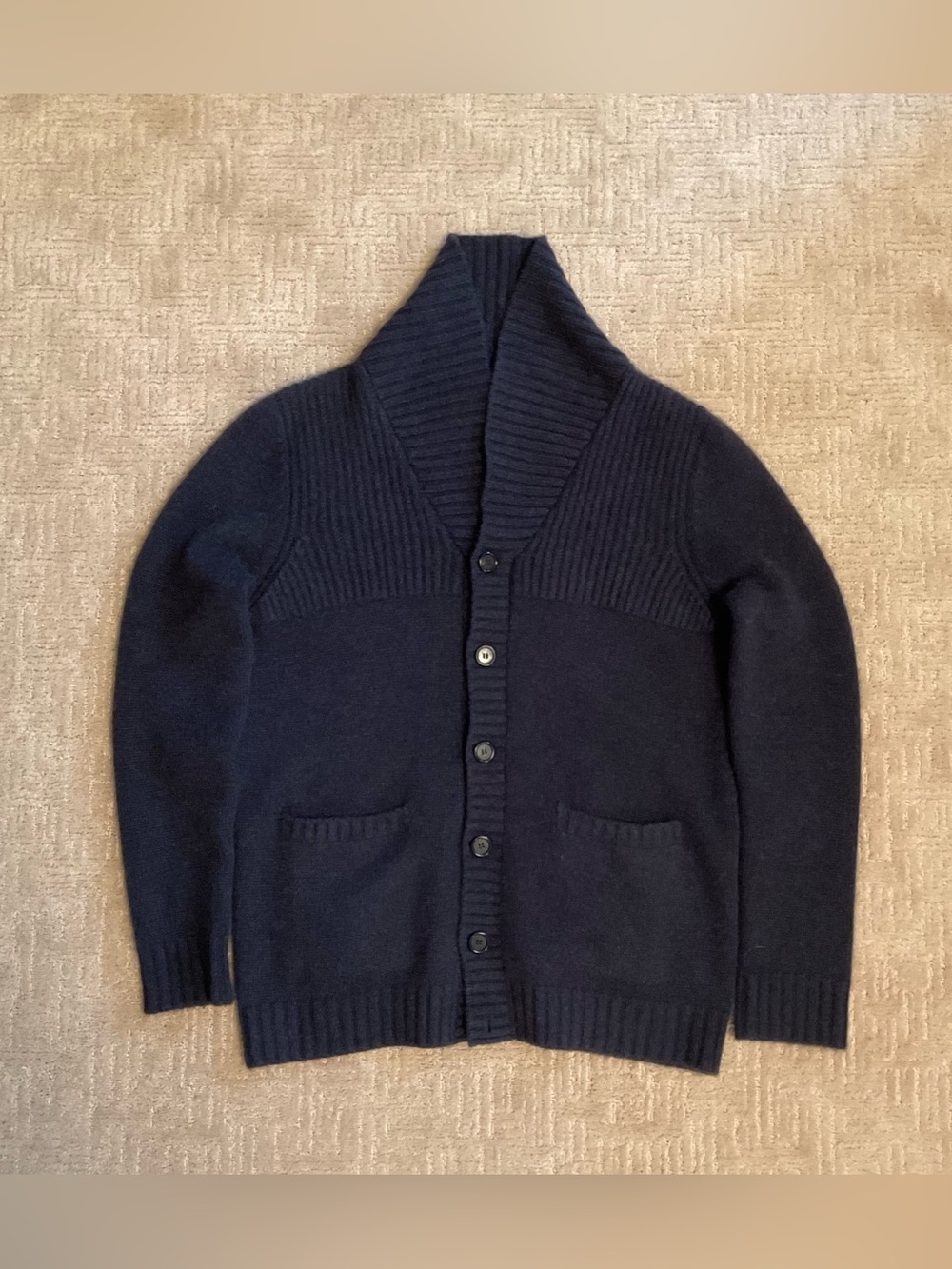 Black Goat Men 100% Cashmere Shawl Collar Navy Cardigan L Luxury Old Money Soft